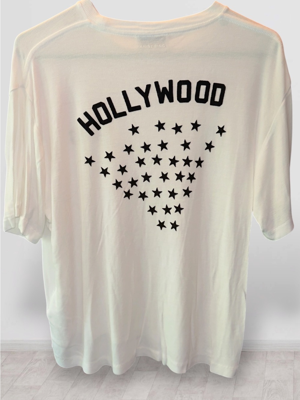 🌺Anine Bing Louis White Ribbed Logo Front/Back “HOLLYWOOD” Tee - Picture 4 of 6